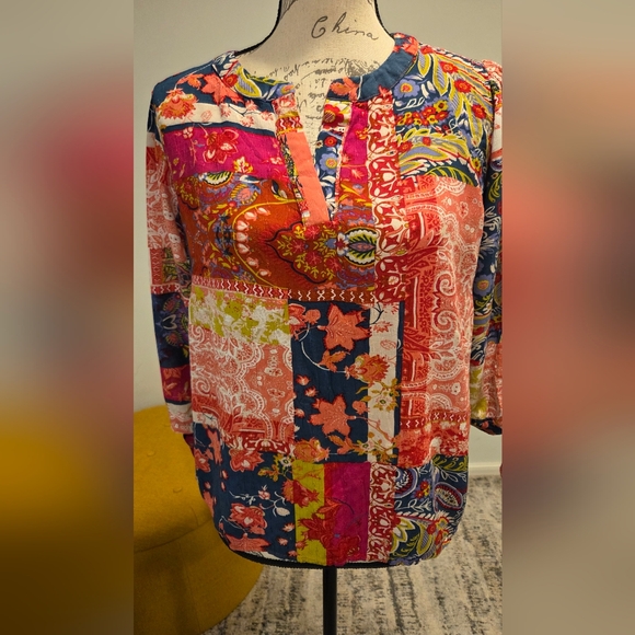 Jones New York Multicolor Patchwork Blouse, Size 1X. - Picture 3 of 13